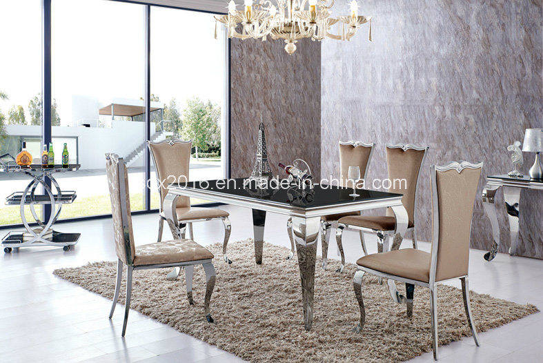 2016 Modern Stainless Steel Rectangle Tempered Glass Dining Table