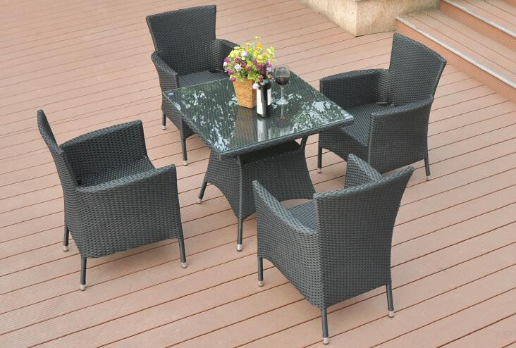 5 Pieces PE Rattan Chair Desk Set with Cushion