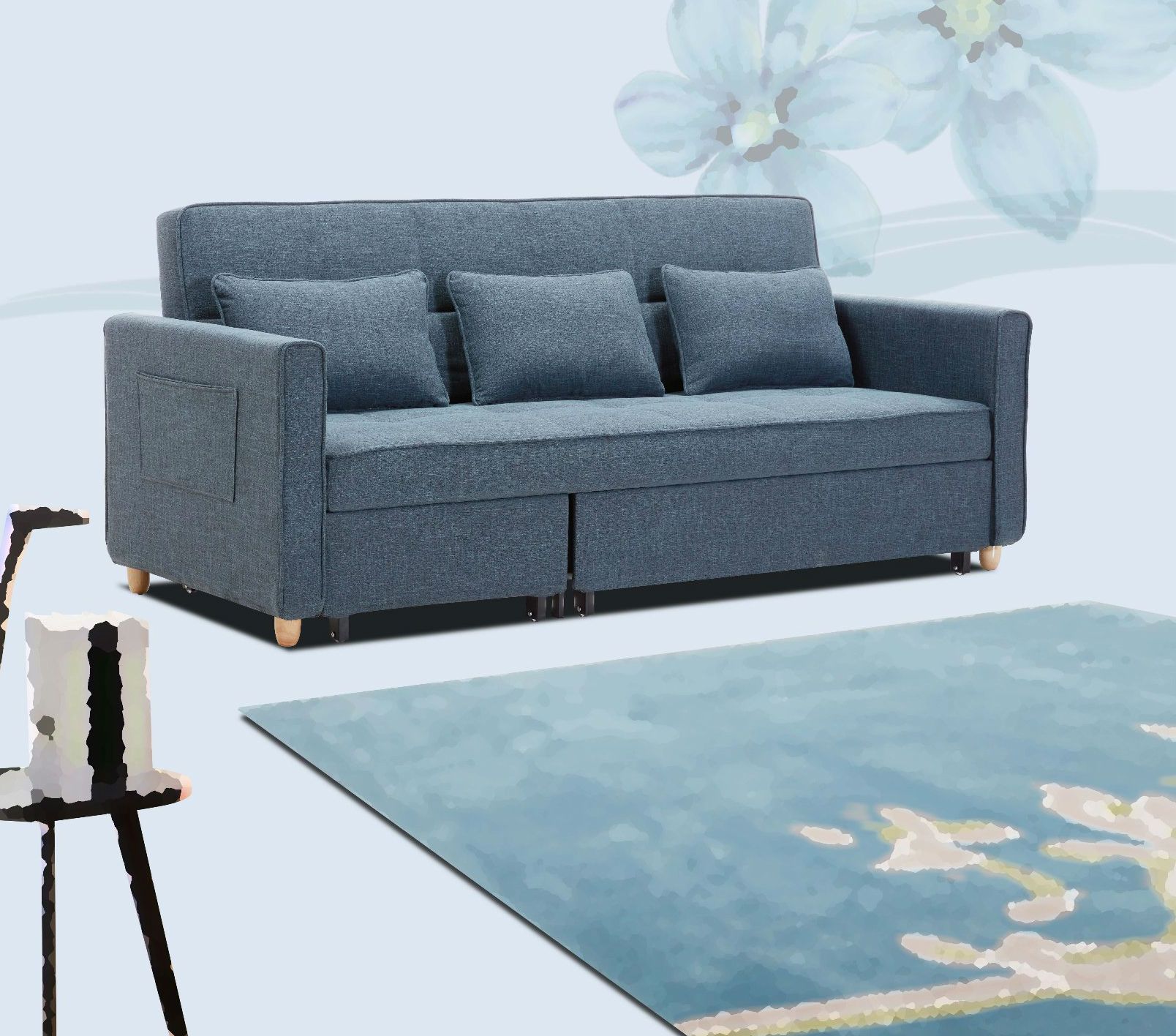 Home Furniture Living Sofa 3 Seater Fabric Sofa Bed