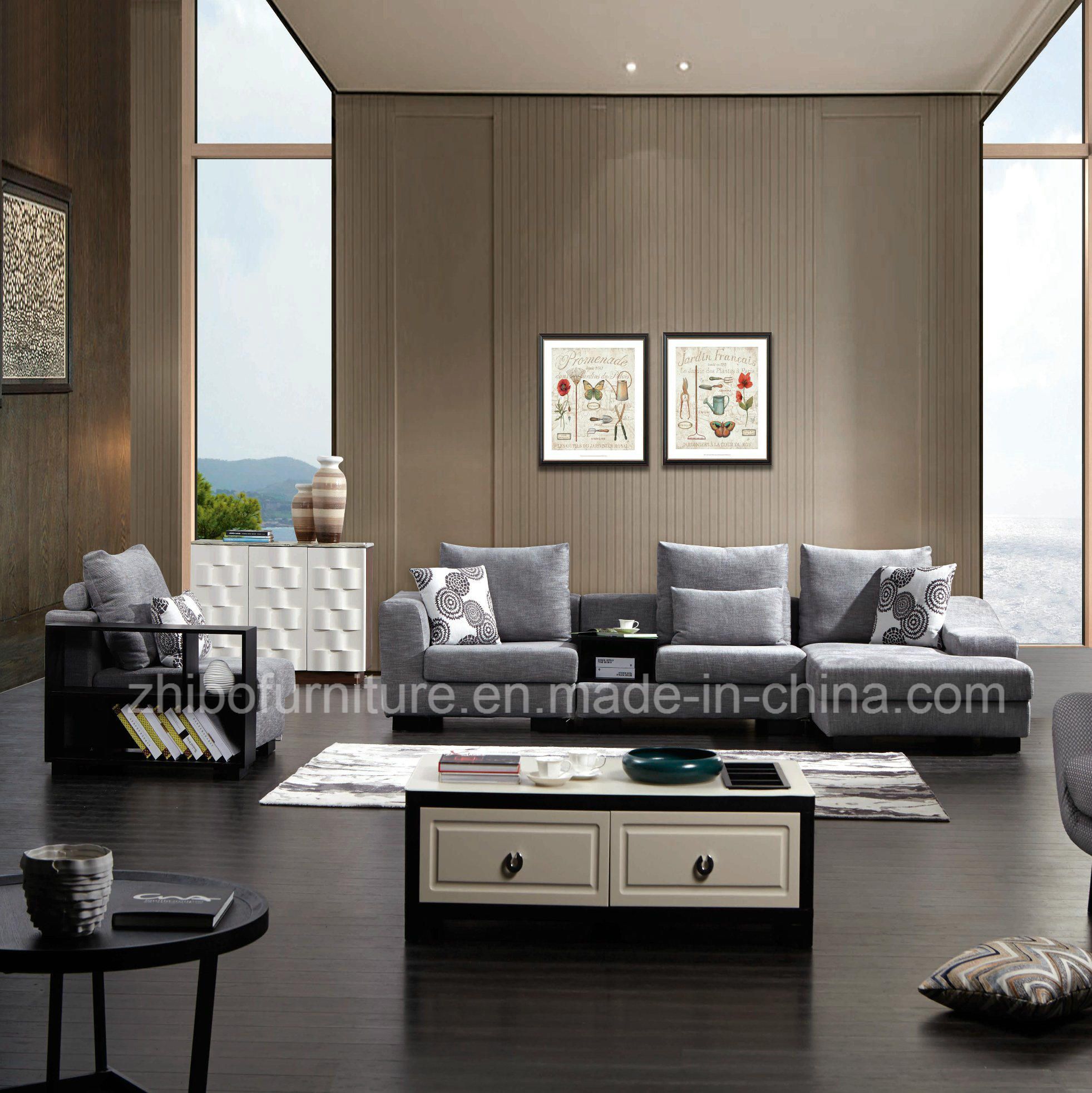 Modern L Shape Fabric Sofa with Beside Cabinet