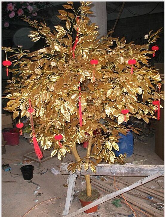 Gold Fiber Glass Truck Artificial Banyan Tree for Festival Decoration