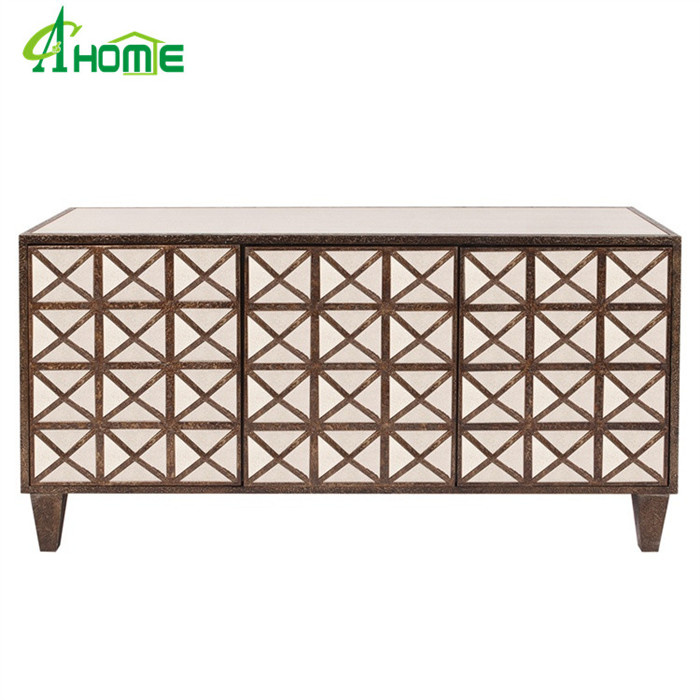 Antiqued Multi-Faceted Mirrored Cabinet