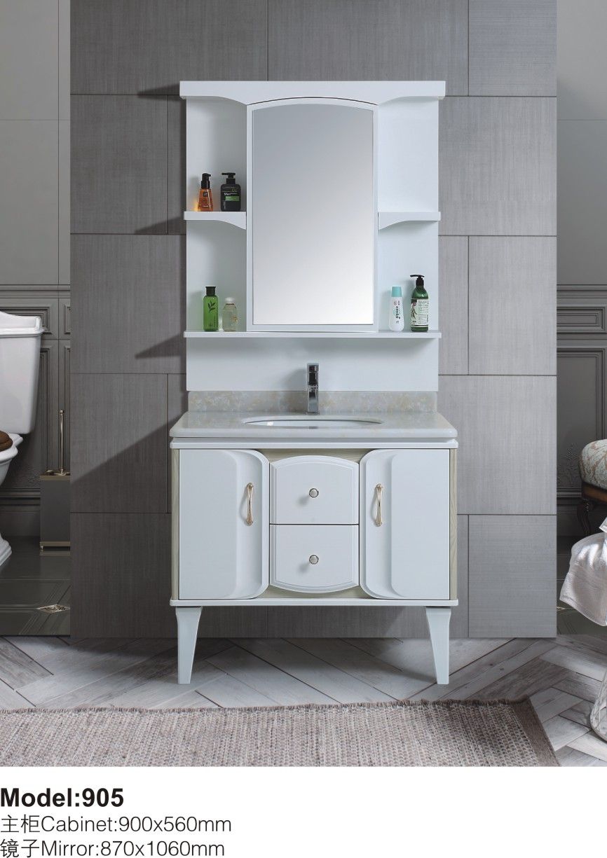 Down Floor PVC Bent White with Mirror Factory Cabinet
