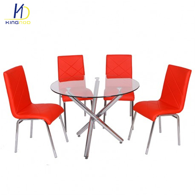 Cheap Cross Leg Glass Top Round Dining Table