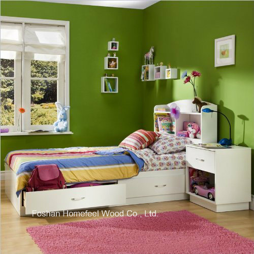4 Piece Pure White Kids Wood Storage Bedroom Set