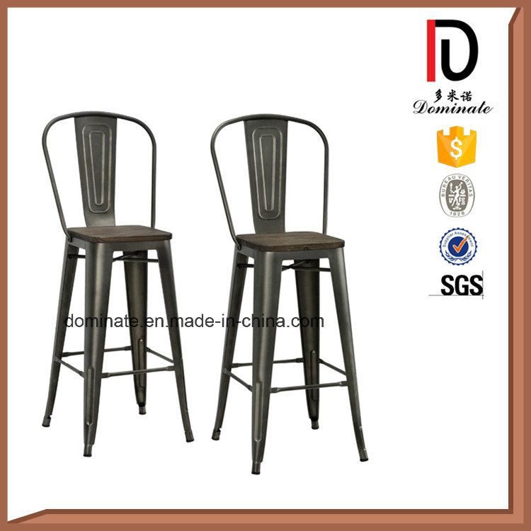 Modern Construction Iron High Back Bar Chair with Armrest