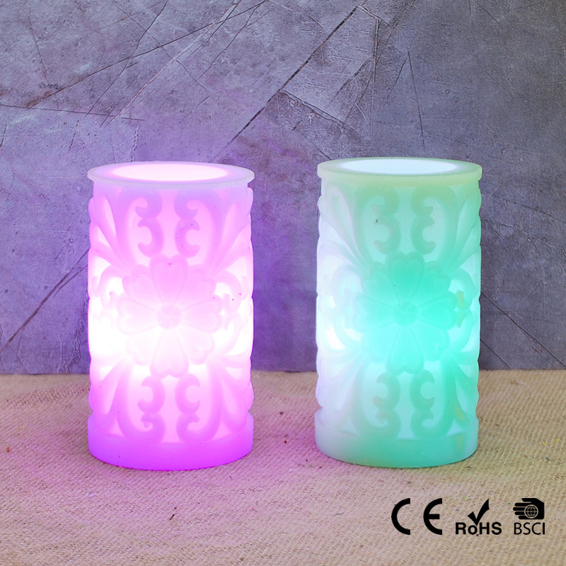 Elegant Carving Electronic Flameless LED Candle Light Flame Flashing Wax Candle Night Light for Wedding Christmas Decor