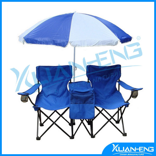 Double Folding Chair Umbrella Table Cooler Fold up Beach Picnic Camping Garden