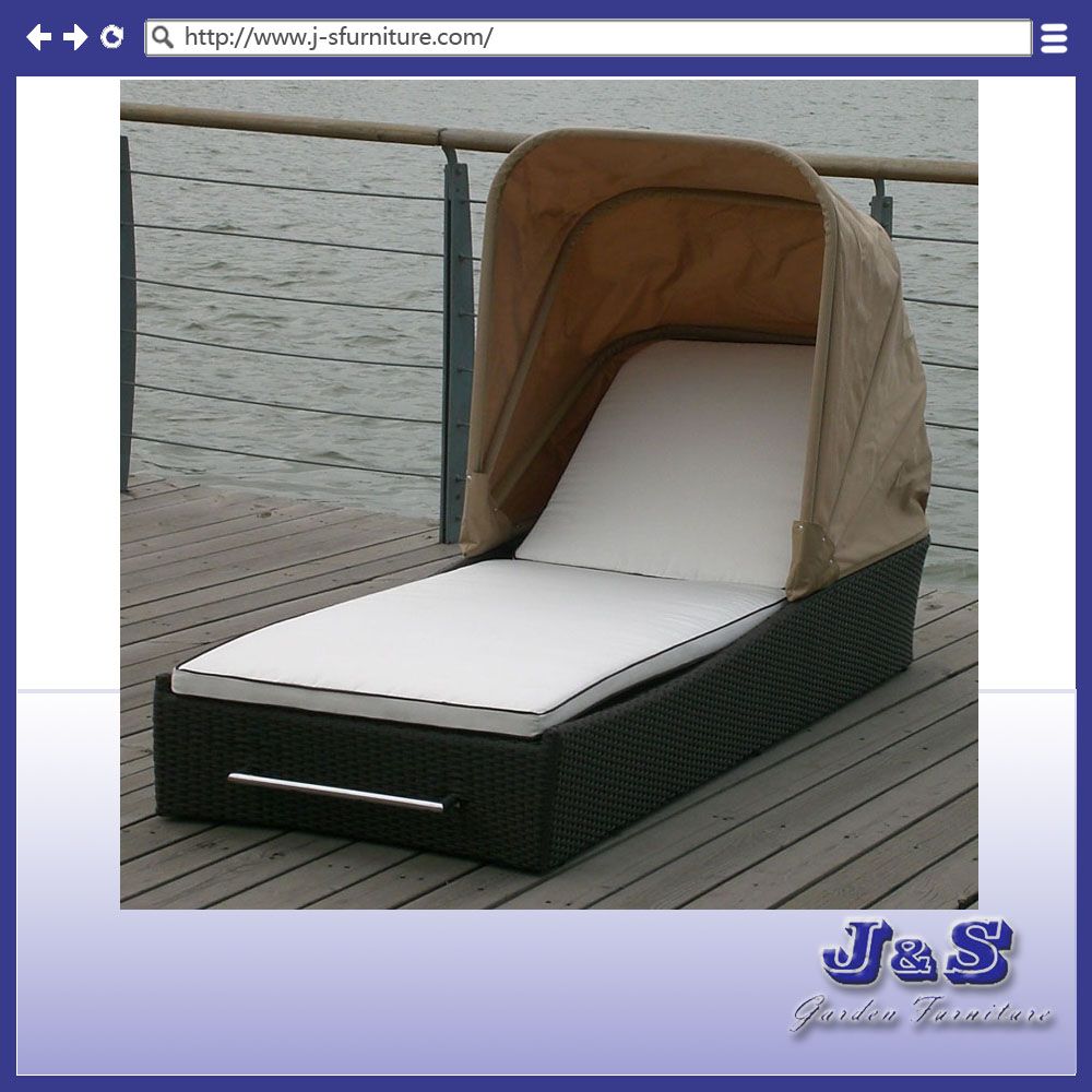 Outdoor Patio Rattan Chaise Lounge with Canopy, Garden Wicker Furniture (J4205)