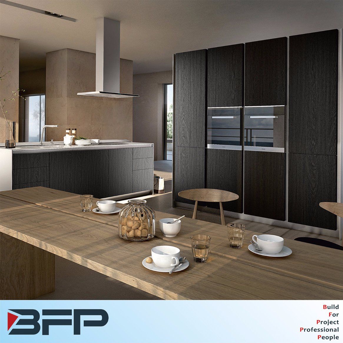 Classical Wood Grain Laminate Kitchen Cabinets
