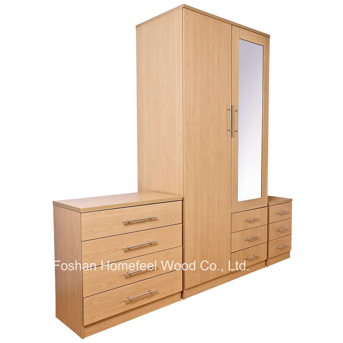 Classic Wooden Bedroom Furniture Combi Mirrored Wardrobe Set (BD06)