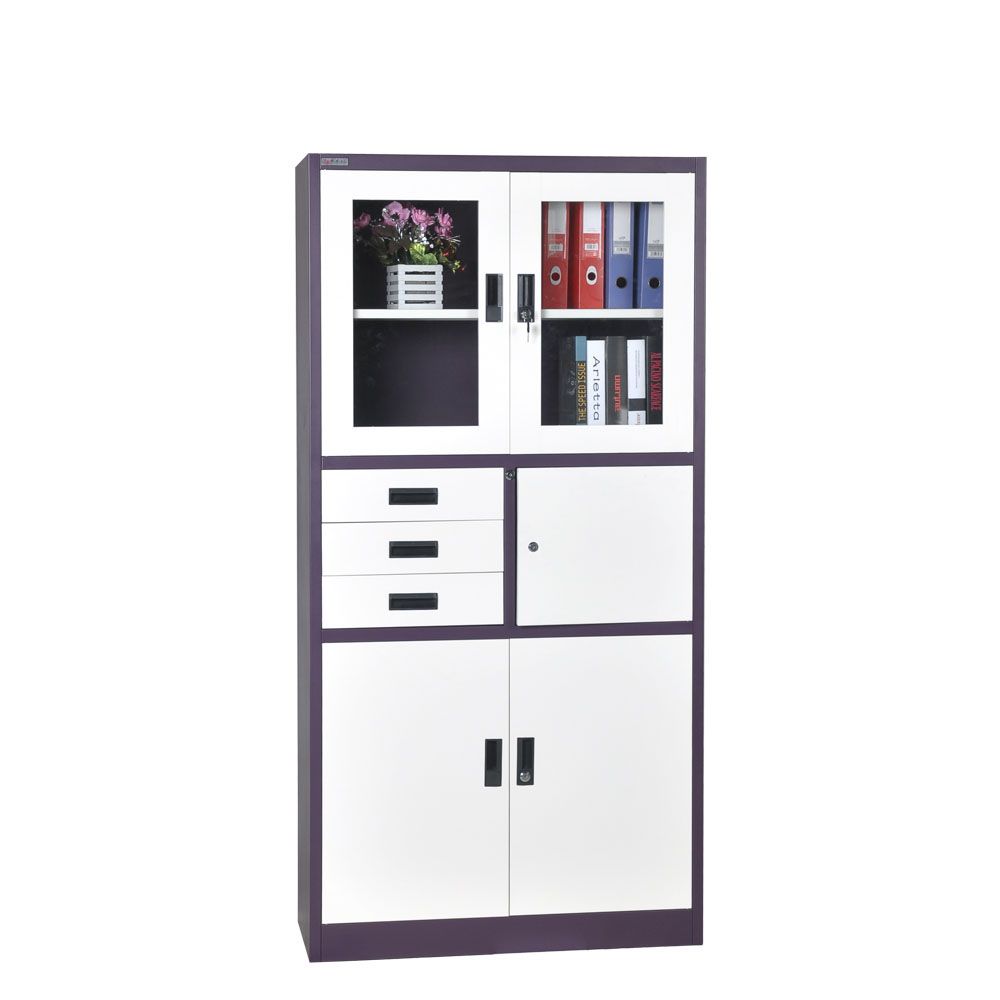 Three Drawers Glass Steel Doors Put Books Put Safe Steel Cabinet