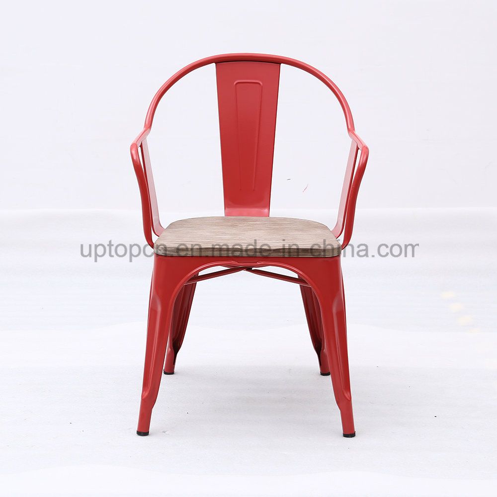 Red Metal Restaurant Chair with Wooden Seat (SP-MC093)