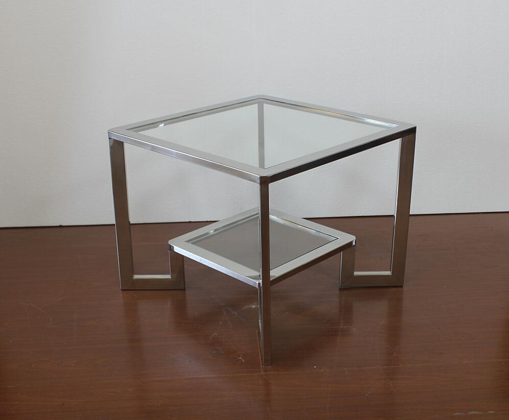 Modern Square Stainless Steel with Tempered Glass Side Table