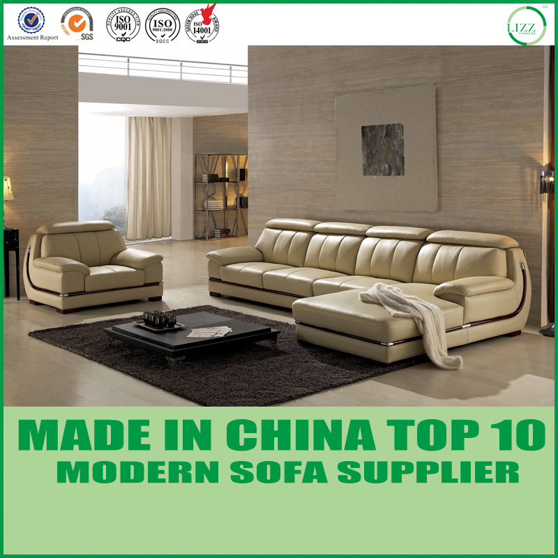America Home Leather Living Room Genuine Sofa with Solid Wood