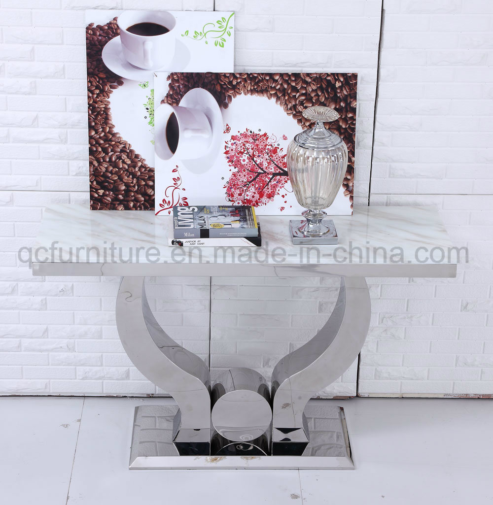 Mirror Stainless Steel Console Table with Marble Top