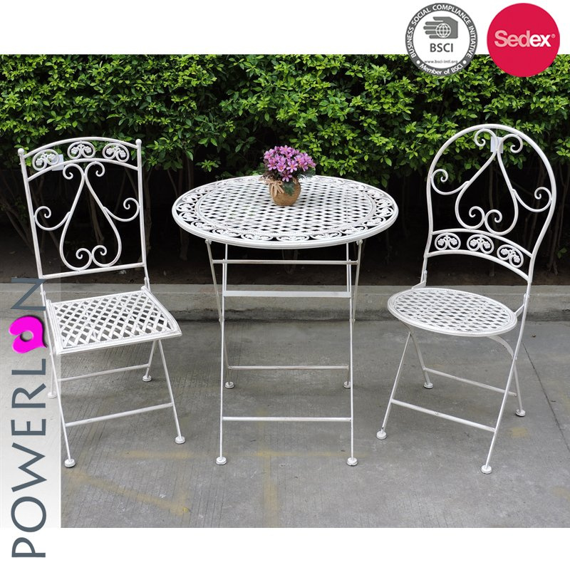 Handmade Wirght Iron Antique White Folding Patio Set