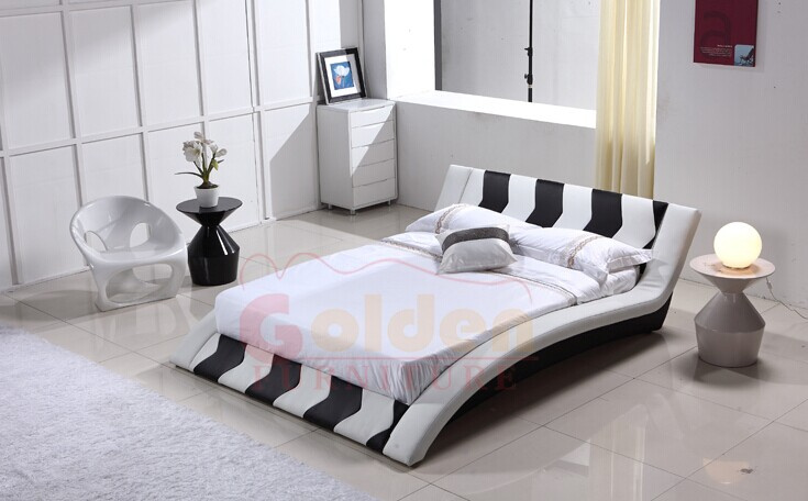 2014 Lastest Design Modern Black Leather Bed