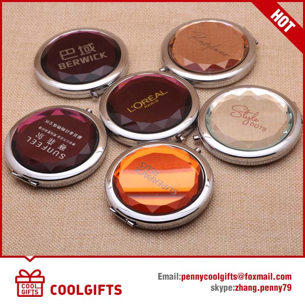 Crystal Stainless Steel Frame Cosmetic Pocket Mirror for 2016 Gift
