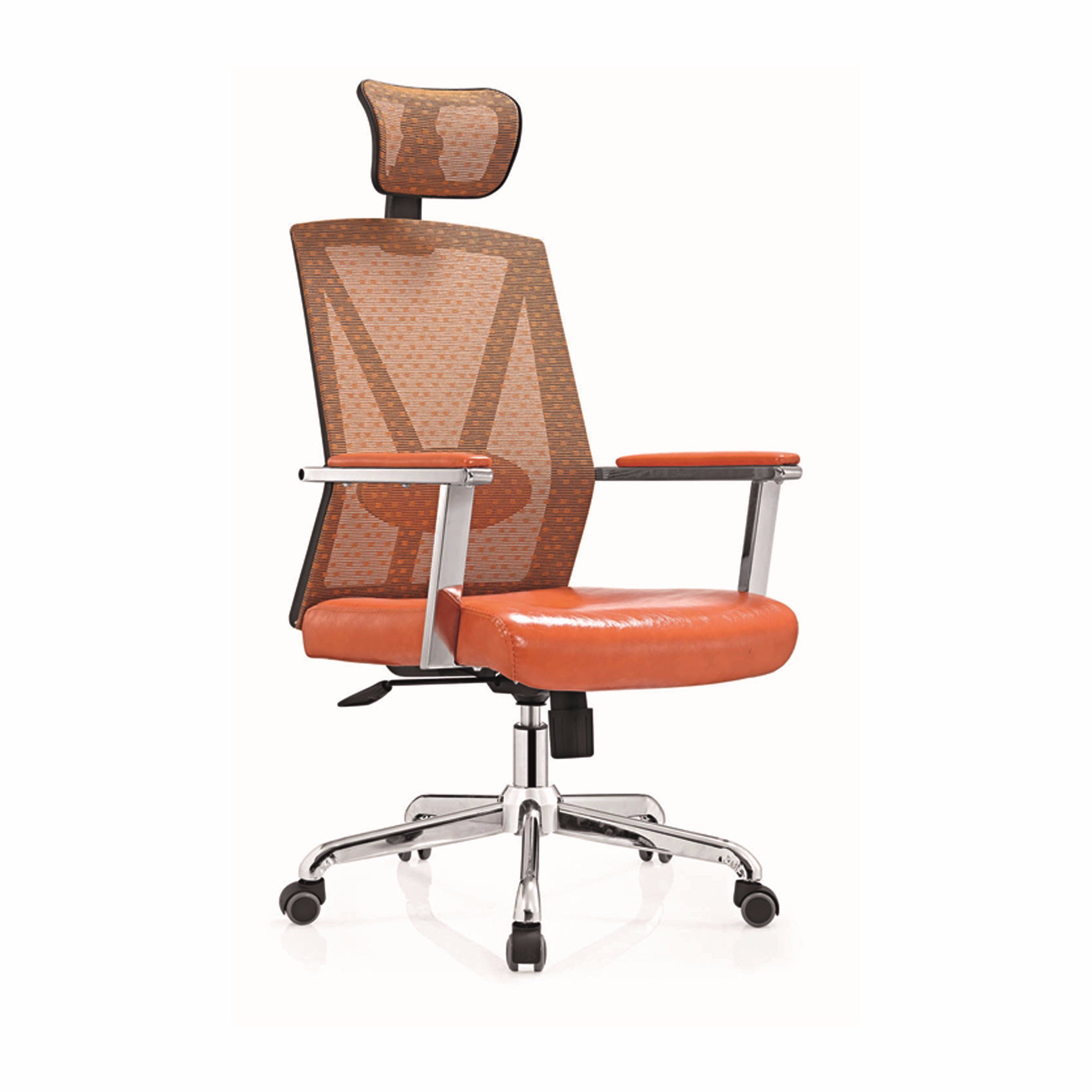 Orange High Back Mesh Fabric Metal Swivel Executive Armrest Chair