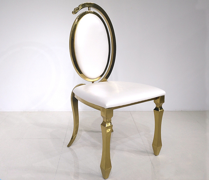 New Design Hotel Furniture Golden Events Used Dining Stainless Steel Chairs in Oval Egg Back