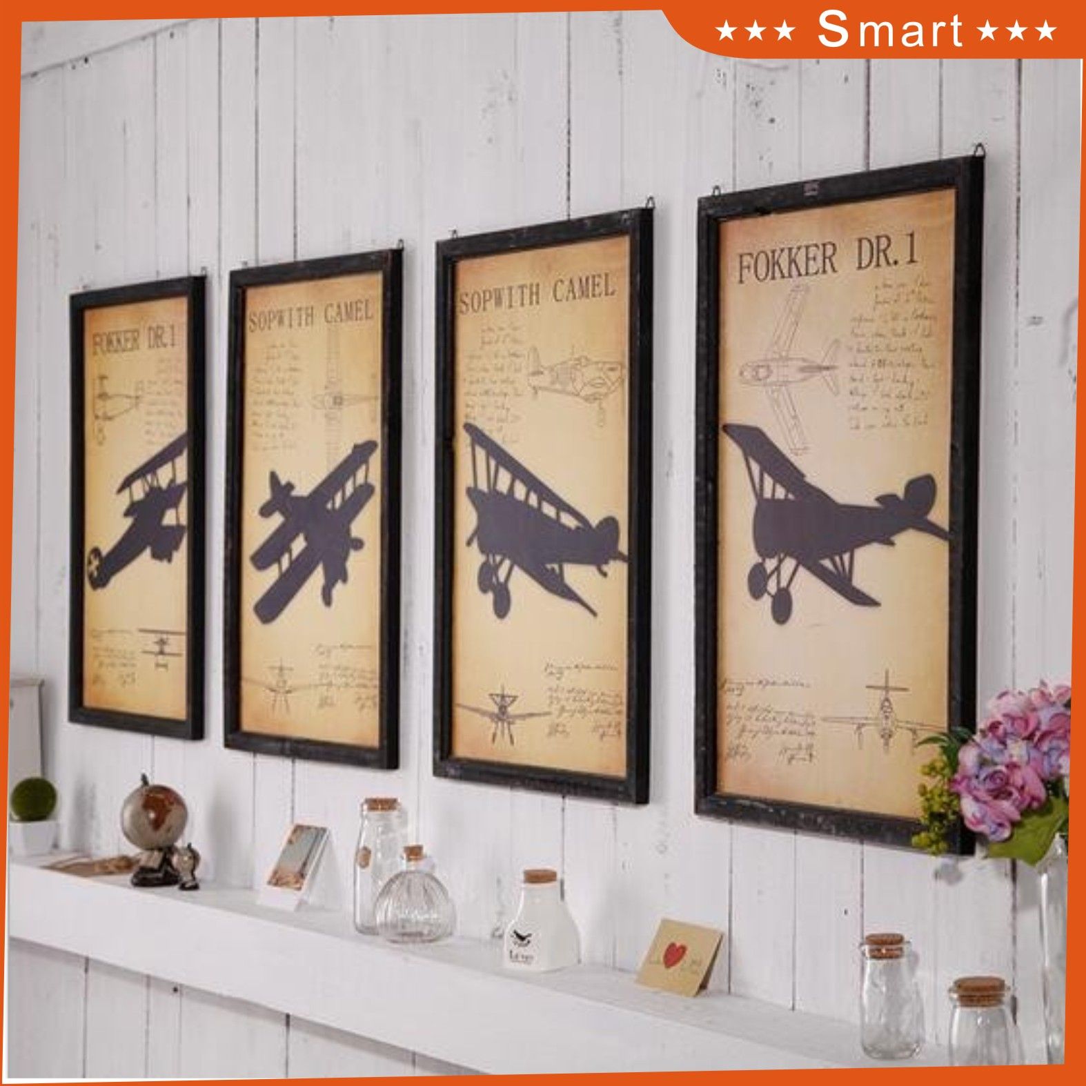 American Vintage Industrial Style Canvas Fabric Painting Picture Frame to Hang on The Wall of The Wine Coffee Bar Decoration
