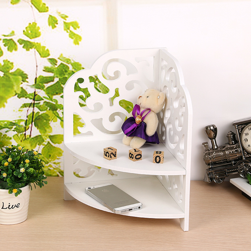 Home Decorative Pure White Wooden Corner Shelves, 2 Tiers Hollow Waterproof WPC Material Plastic Stacking Shelf