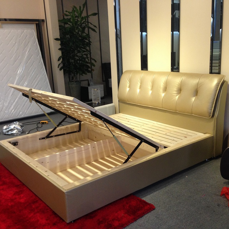 Functional Storge Solid Wood Leather Bed (SBT-11)
