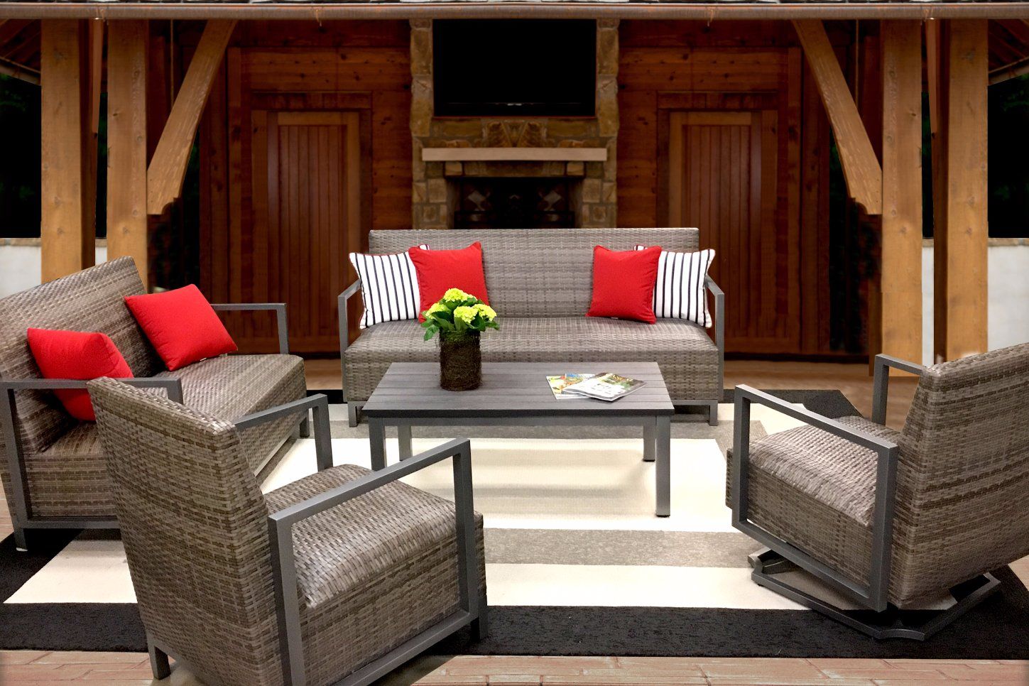 Wf070011 Well Furnir 5PC Patio Furniture Set Cushioned Outdoor Wicker Rattan Garden Lawn Sofa Seat
