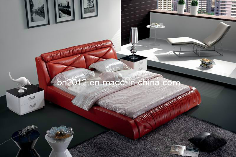 Modern Top Layer Genuine Leather Bed (SBT-5842)