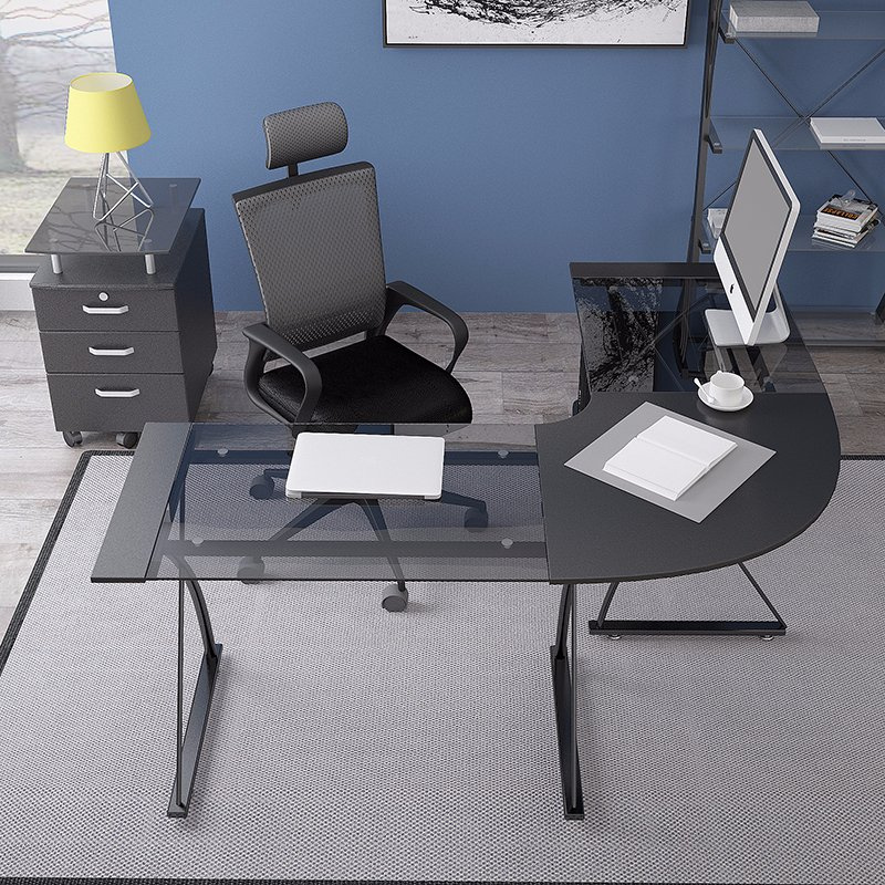 Modern Black Temperedglass and Steel Computer Desk