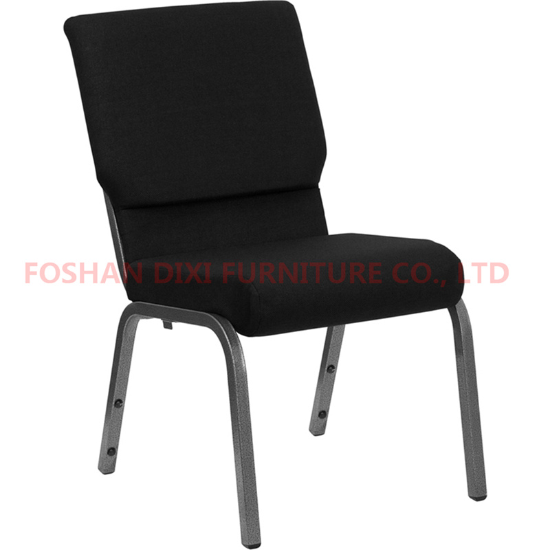 Church Furniture Black Fabric Stacking Church Chair with Connect Buckle and Book Pouch