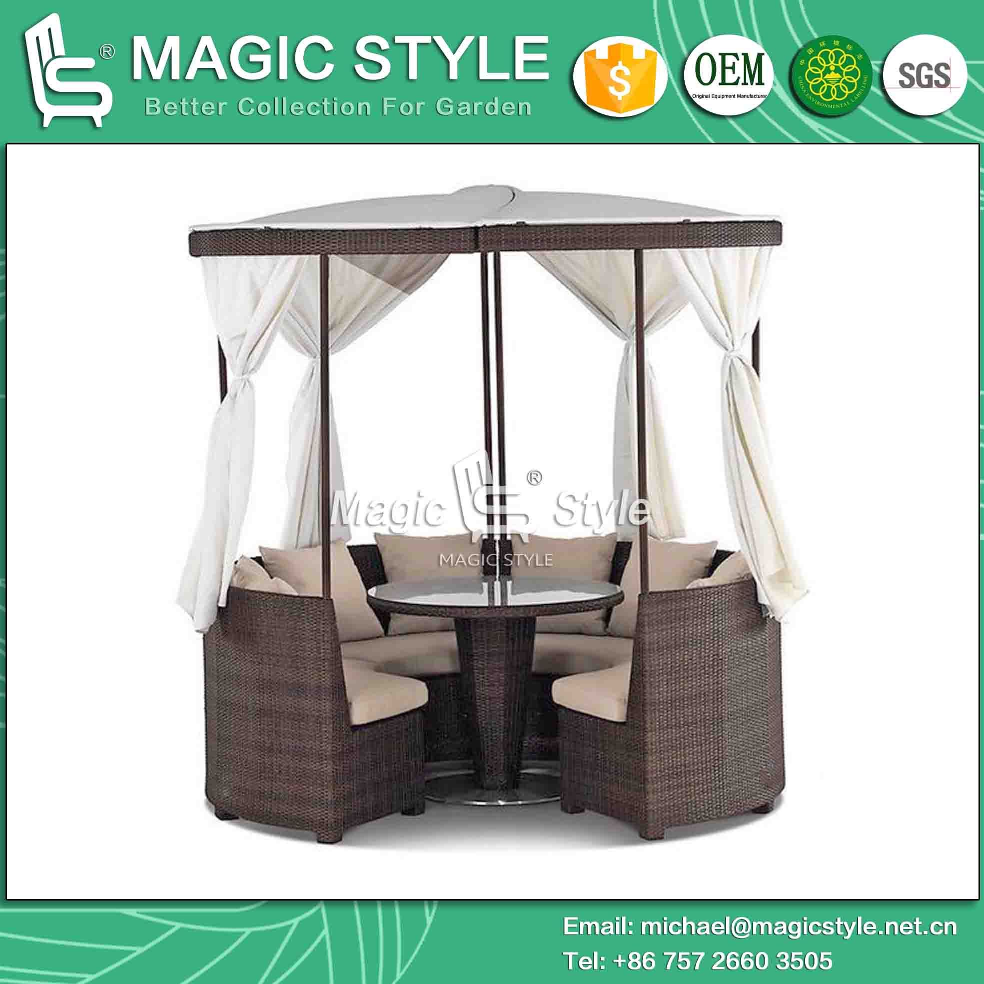Rattan Sofa Set with Wicker Roof Patio Sofa Set for Outdoor (Magic Style)