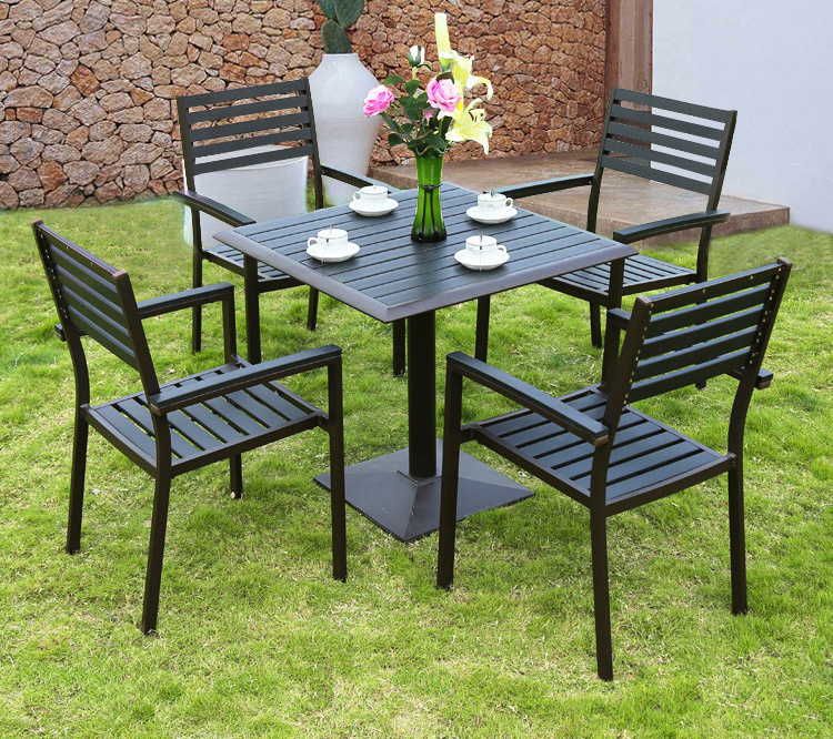 Patio Outdoor Furniture Hotel Home Office Aluminum Polywood Arm Chair and Dining Table (J815)