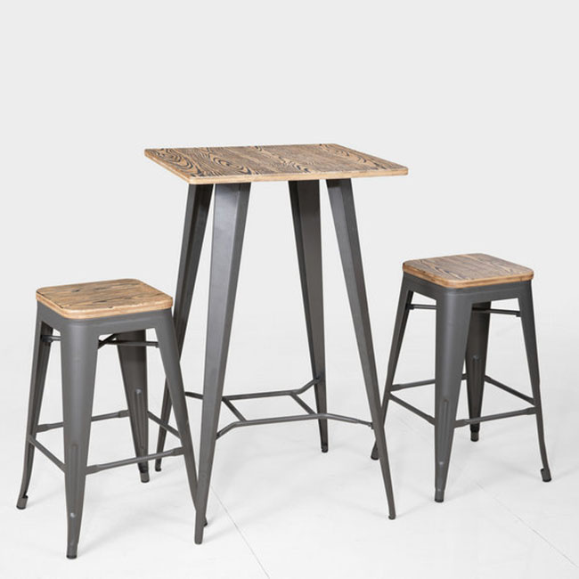 Antique Pub Dining Metal Tolix Square Table and Chair (FS-14042-2)