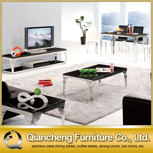 Simple Tempered Glass Dining Table with Stainless Steel Leg