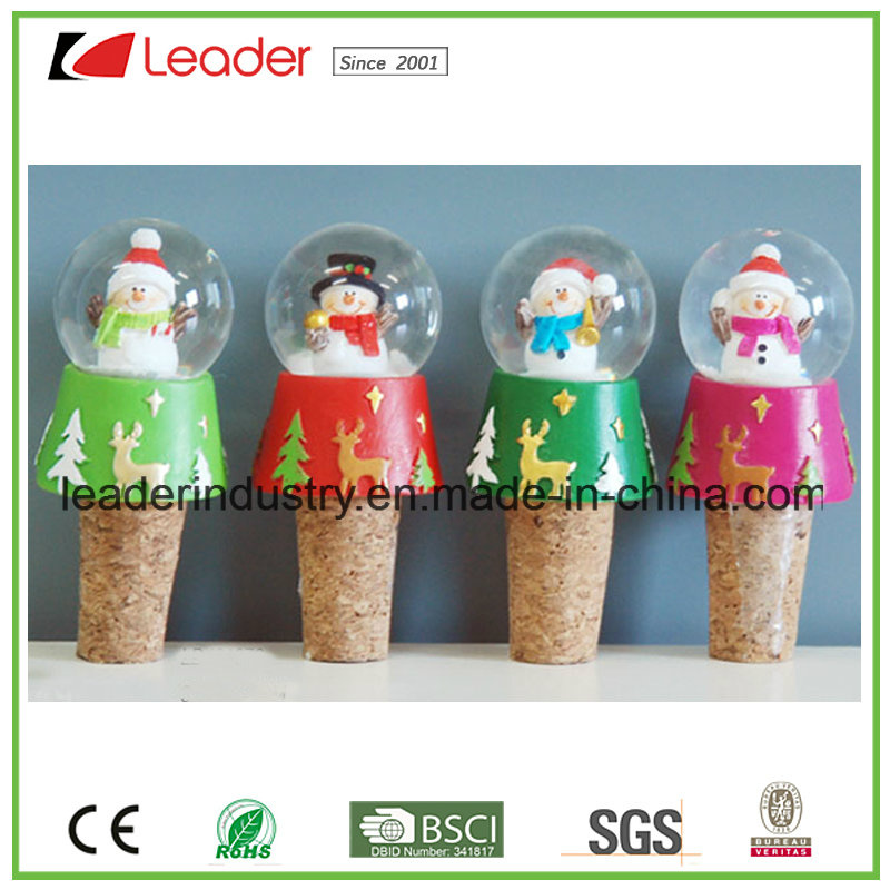Polyresin Christmas Snow Globe with Wine Bottle Stopper for Christmas Decoration, Customized Snow Globe