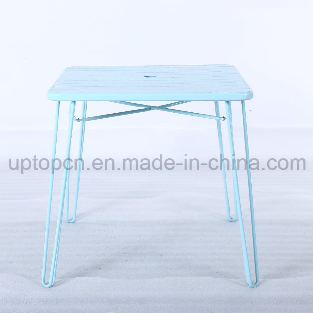 Wholesale Cerulean Metal Restaurant Table with White Stripe on The Top (SP-RT566)