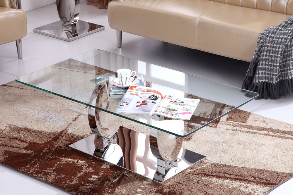Italy Design Glass Top Coffee Table with Stainless Steel Base