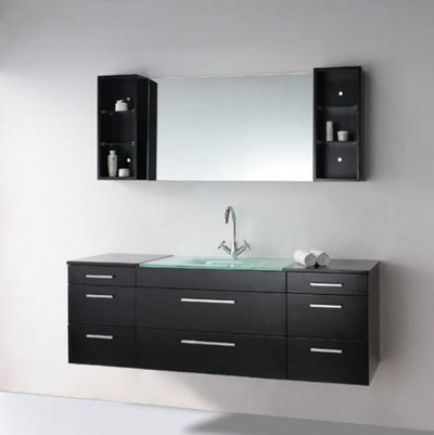 Latest Solid Oak Wood Bathroom Vanity with Glass Basin