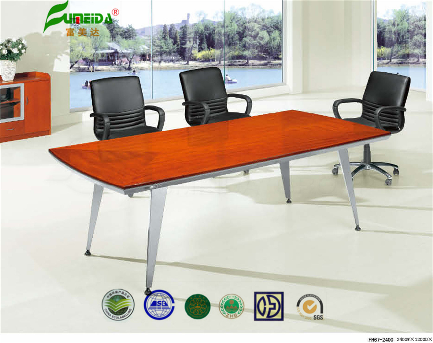 MDF High Quality Metal Base Conference Table with Wood Veneer