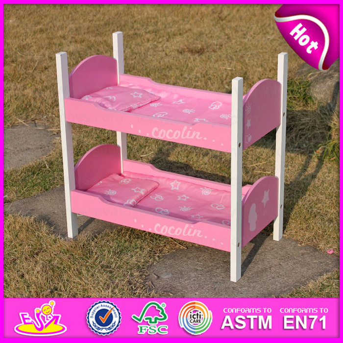 2015 Cute Wooden Doll Furniture Doll Bunk Bed, Lovely Wooden Toy Doll Ring Bed, Hot Sell Cheap Baby Wooden Bunk Doll Bed W06b023