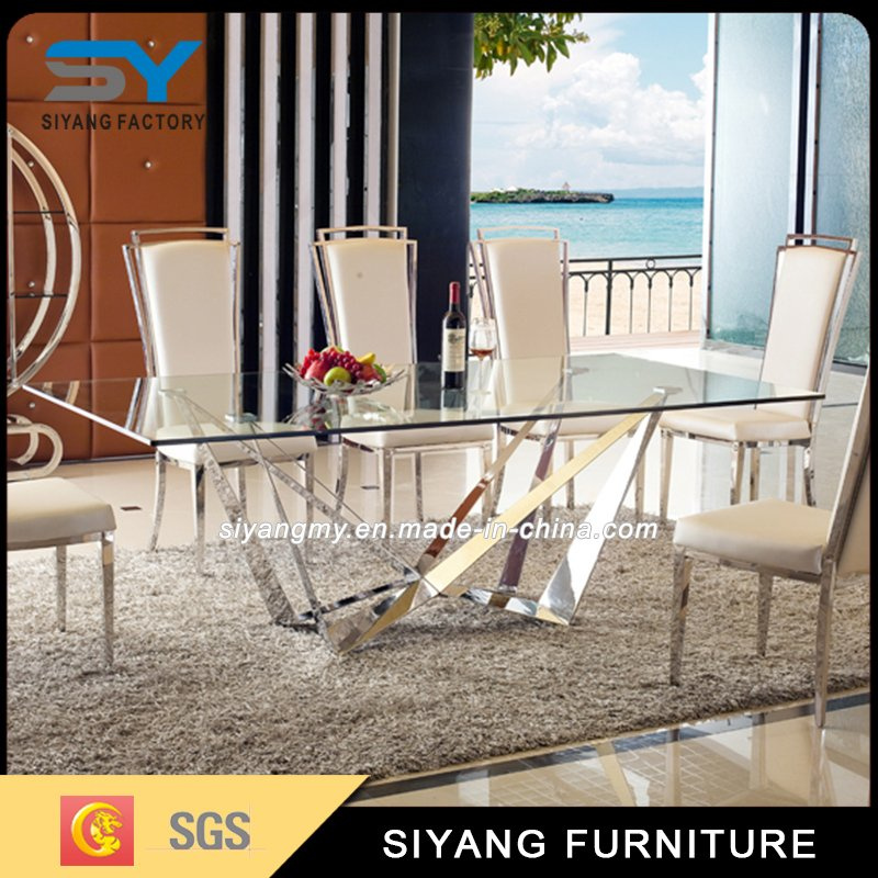 Stainless Steel Furniture Dining Table Chair Tempered Glass Dining Table