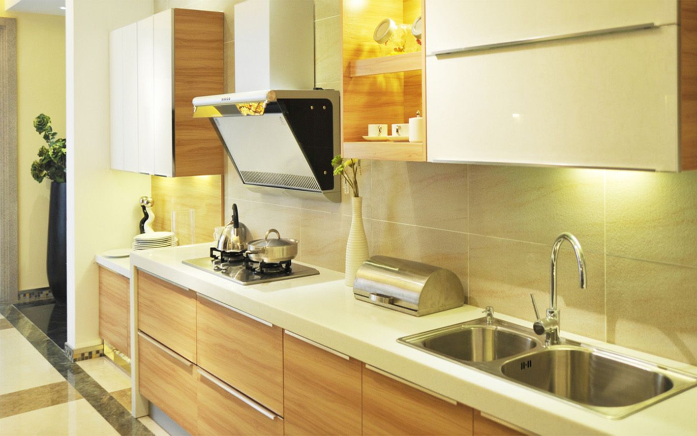 Particleboard Carcass with Melamine Finish Kitchen Cabinet (zg-009)