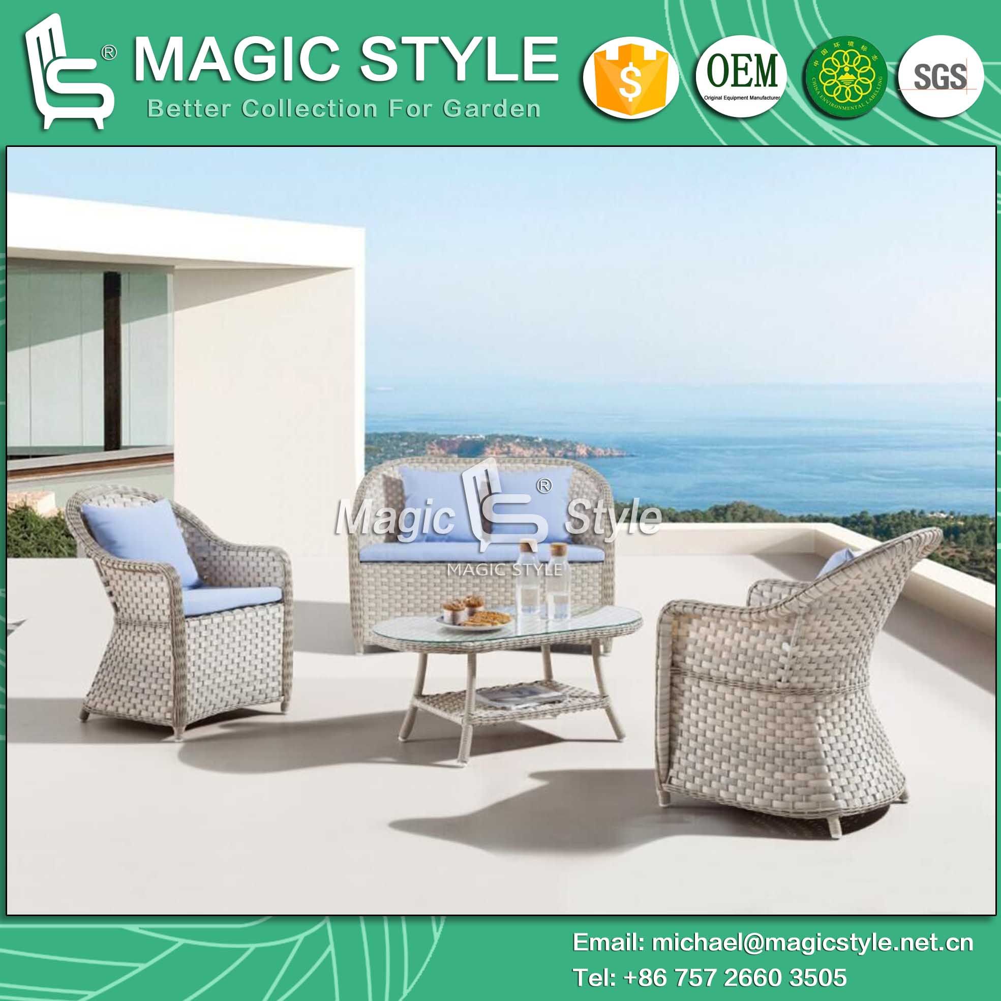 Garden Wicker Coffee Chair Rattan 2-Seat Chair Patio Wicker Tea Table Patio Weaving Chair Outdoor Weaving Chair with Cushion Club Wicker Double Chair