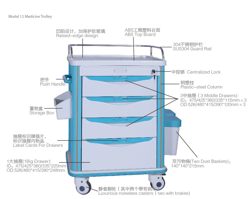 ABS Medical Emergemcy Hospital Nursing Trolley (SLV-62512B)