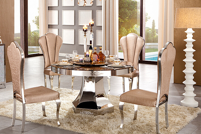 2017 European Style Hot Rolled Round Dining Table with Stainless Steel Marble