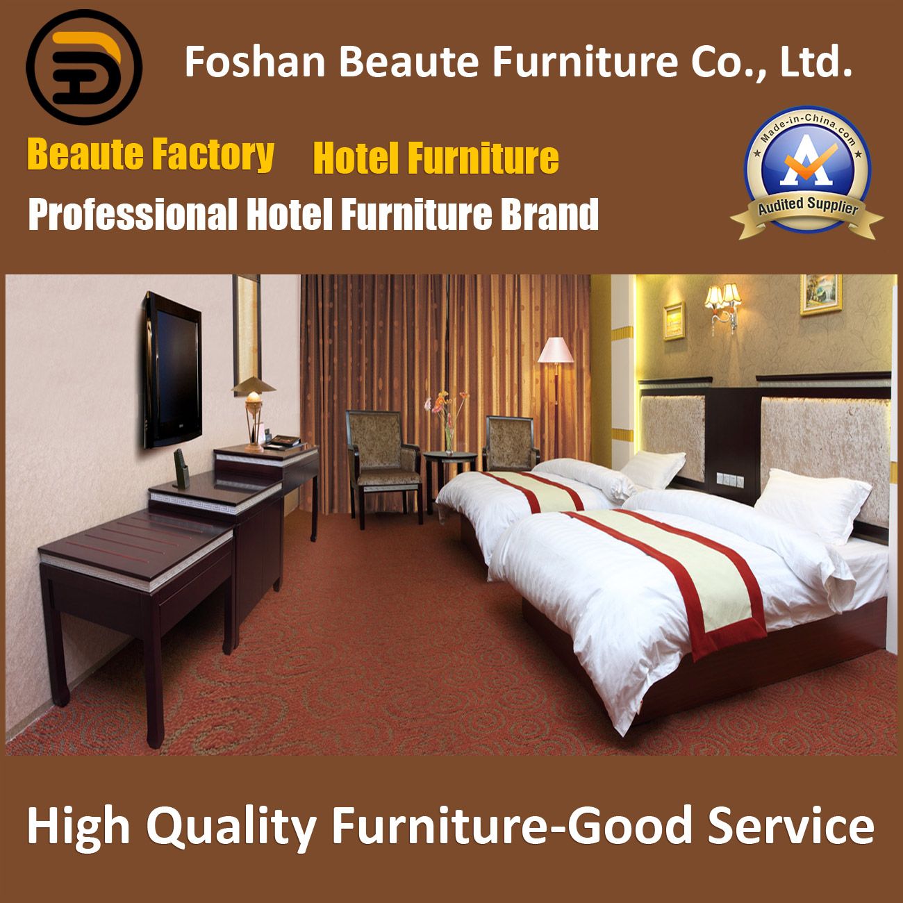 Hotel Furniture/Luxury Double Bedroom Furniture/Standard Hotel Double Bedroom Suite/Double Hospitality Guest Room Furniture (GLB-0109863)