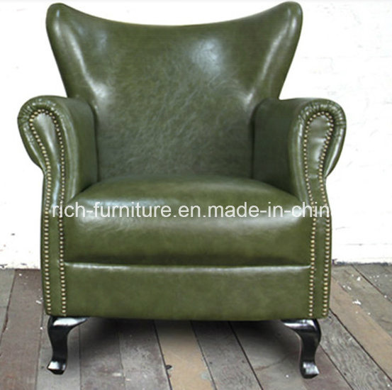 Classic Wing Back Vintage Leather Sofa Chair for Living Room (RF-5006)