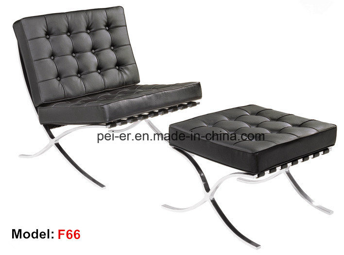 Office Metal Leisure Leather Lounge Recliner Barcelona Sofa Chair (PE-F66)
